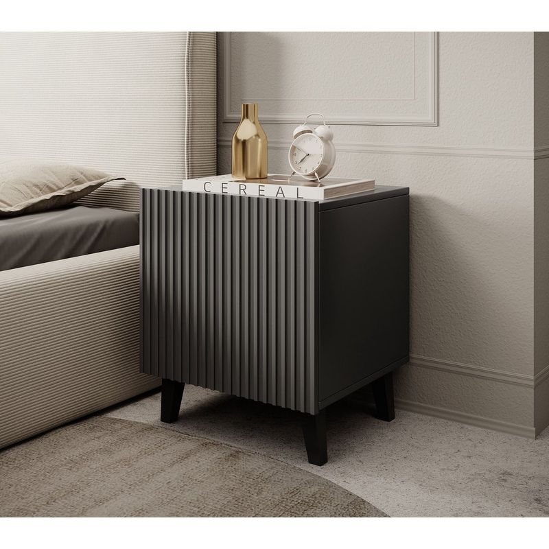 TU MESITA - Velador Mesa de Noche Moderno Rogger color negro 1 puerta TU MESITA
