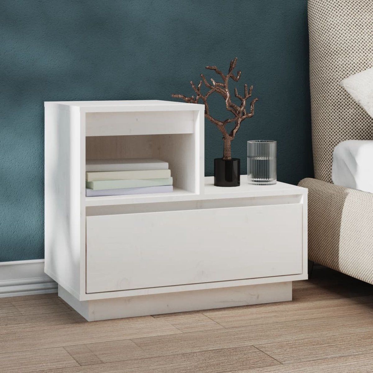 TU MESITA - Velador Moderno Ramón color Blanco 1 cajón TU MESITA