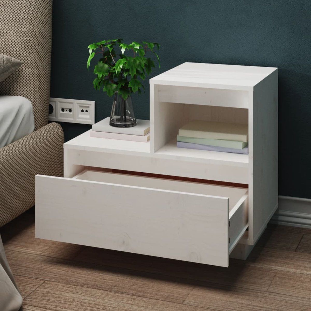 TU MESITA - Velador Moderno Ramón color Blanco 1 cajón TU MESITA