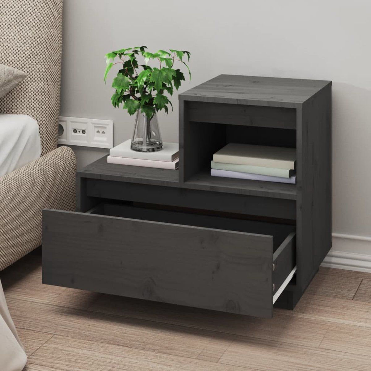 TU MESITA - Velador Moderno Ramón color Gris oscuro 1 cajón TU MESITA