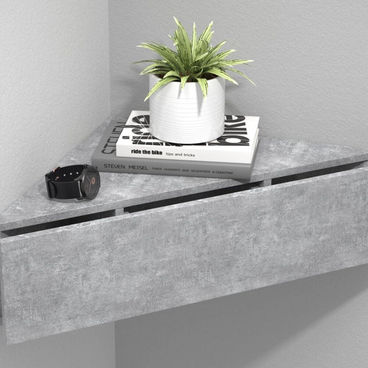 TU MESITA - Velador Esquinero Flotante Sandy color Gris 1 cajón TU MESITA