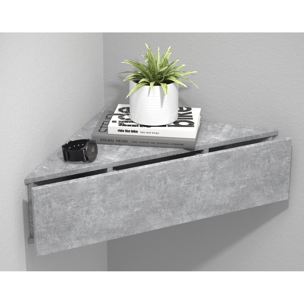 TU MESITA - Velador Esquinero Flotante Sandy color Gris 1 cajón TU MESITA