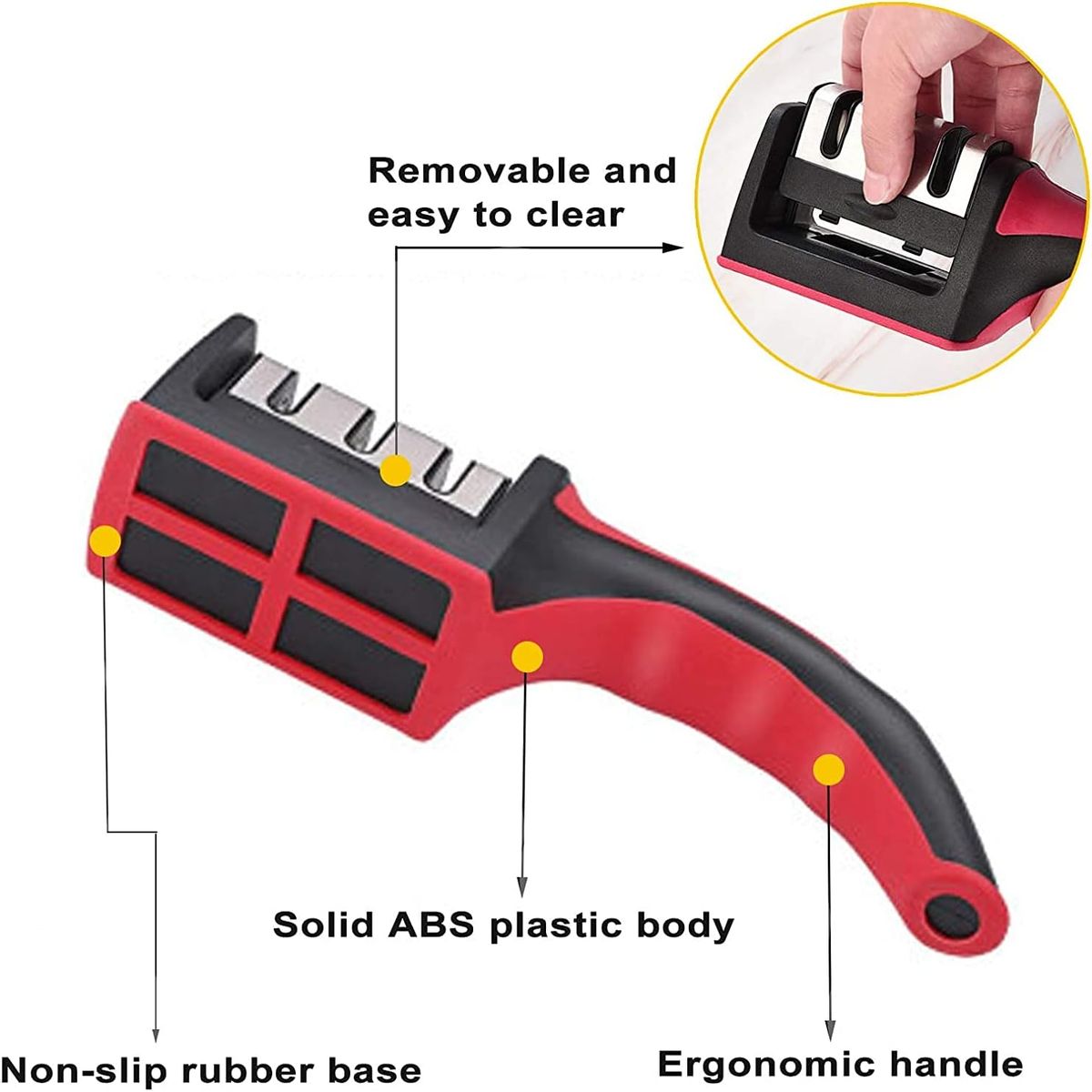 GENERICO - Afilador de Cuchillo de 3 ranuras  Ergonómico de Acero Inoxidable