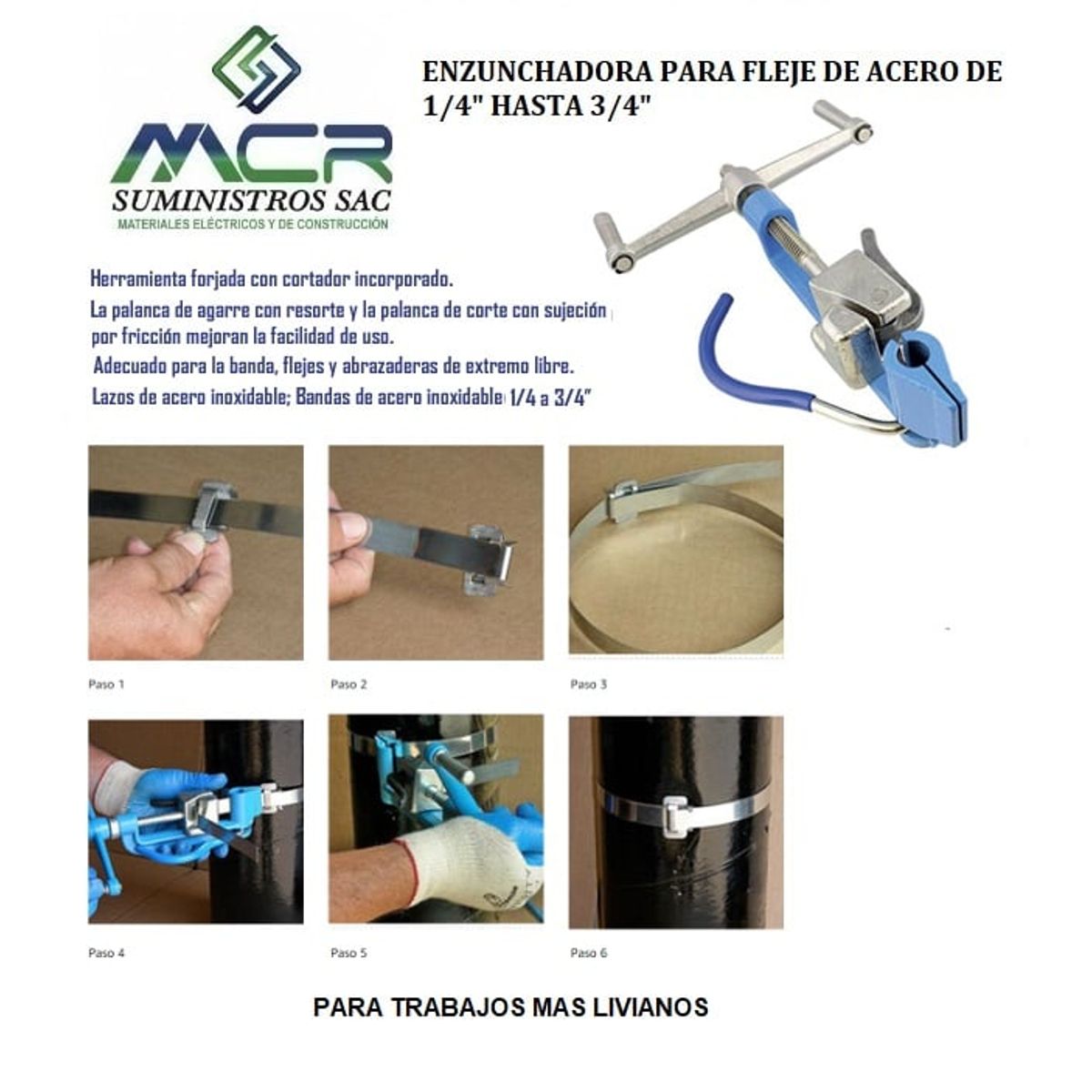 GENERICO - ENZUNCHADORA PARA FLEJE DE ACERO DE 1-4 pulgada HASTA 3-4 pugadas