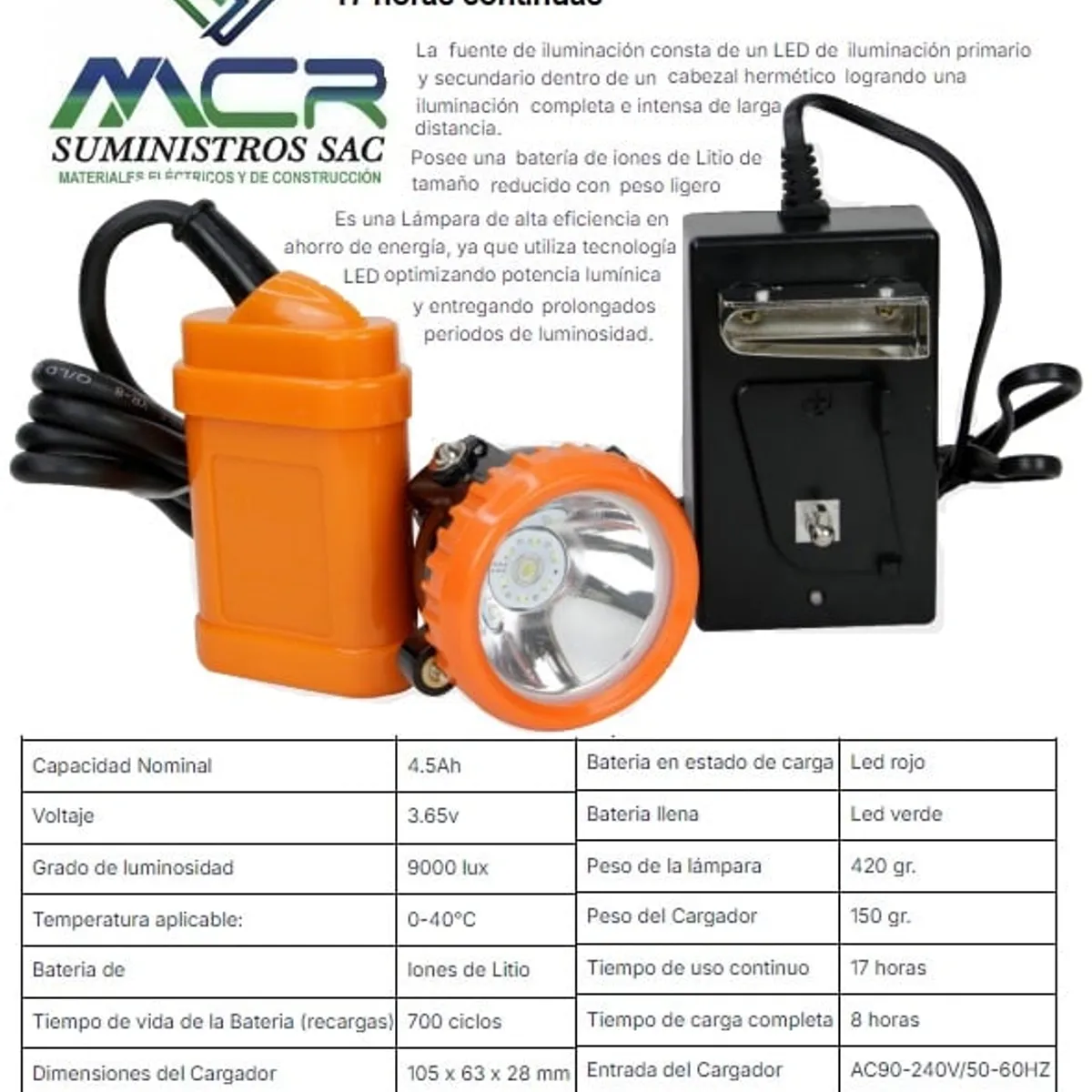 GENERICO - LINTERNA PARA MINERO O MINERIA LED 9000 lux 17 horas continuas