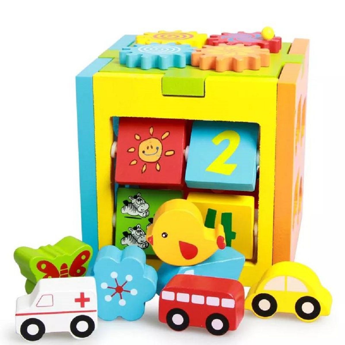 GENERICO - Cubo Multifuncional Montessori Engranajes de Colores