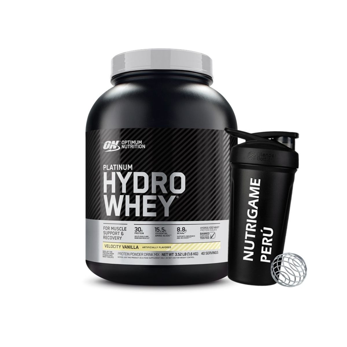 OPTIMUN NUTRITION - Proteína Platinum Hydro Whey 3.5 Lb Vainilla +Shaker
