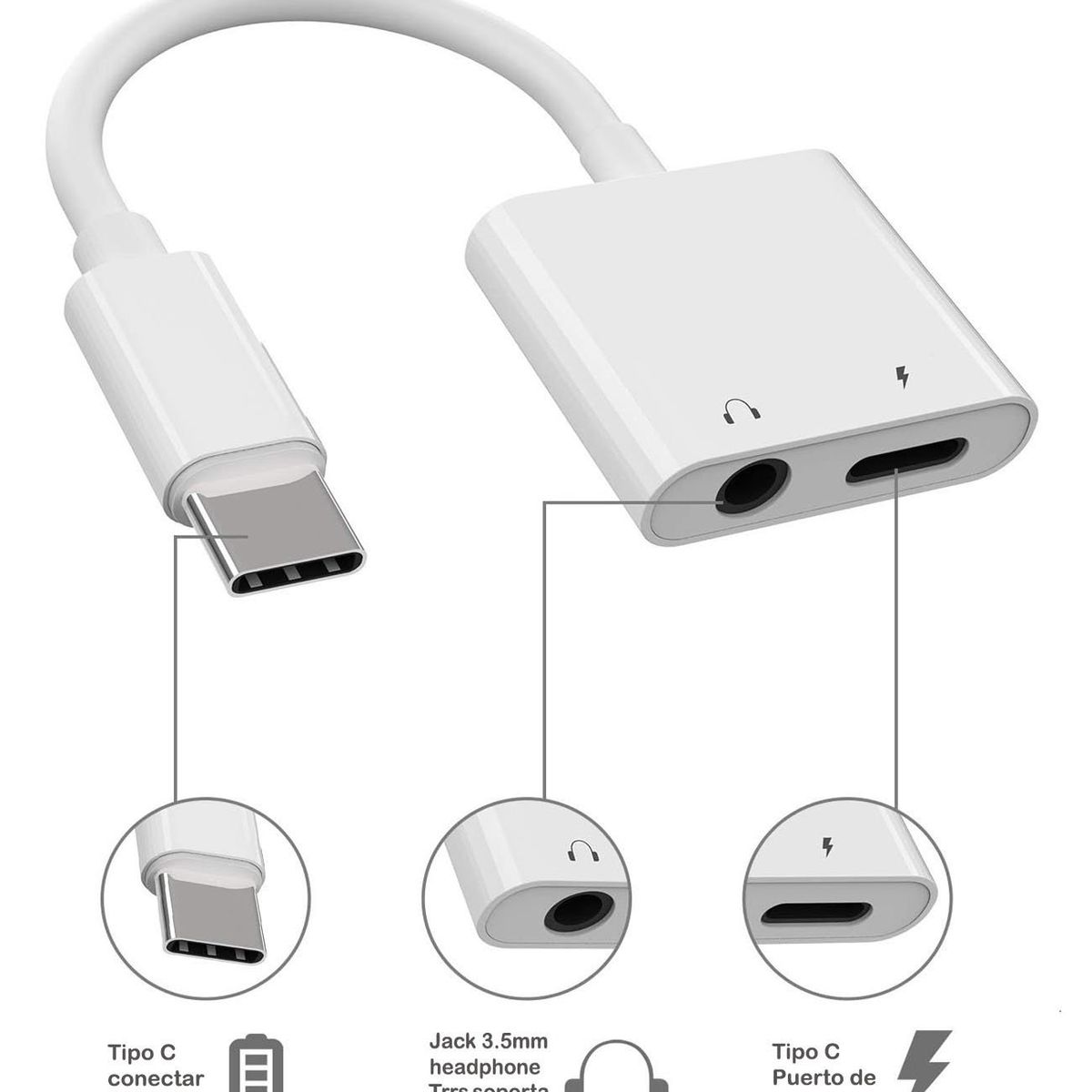 OEM - Adaptador Tipo C a Audio y micrófono Jack 3.5 mm y carga Tipo C