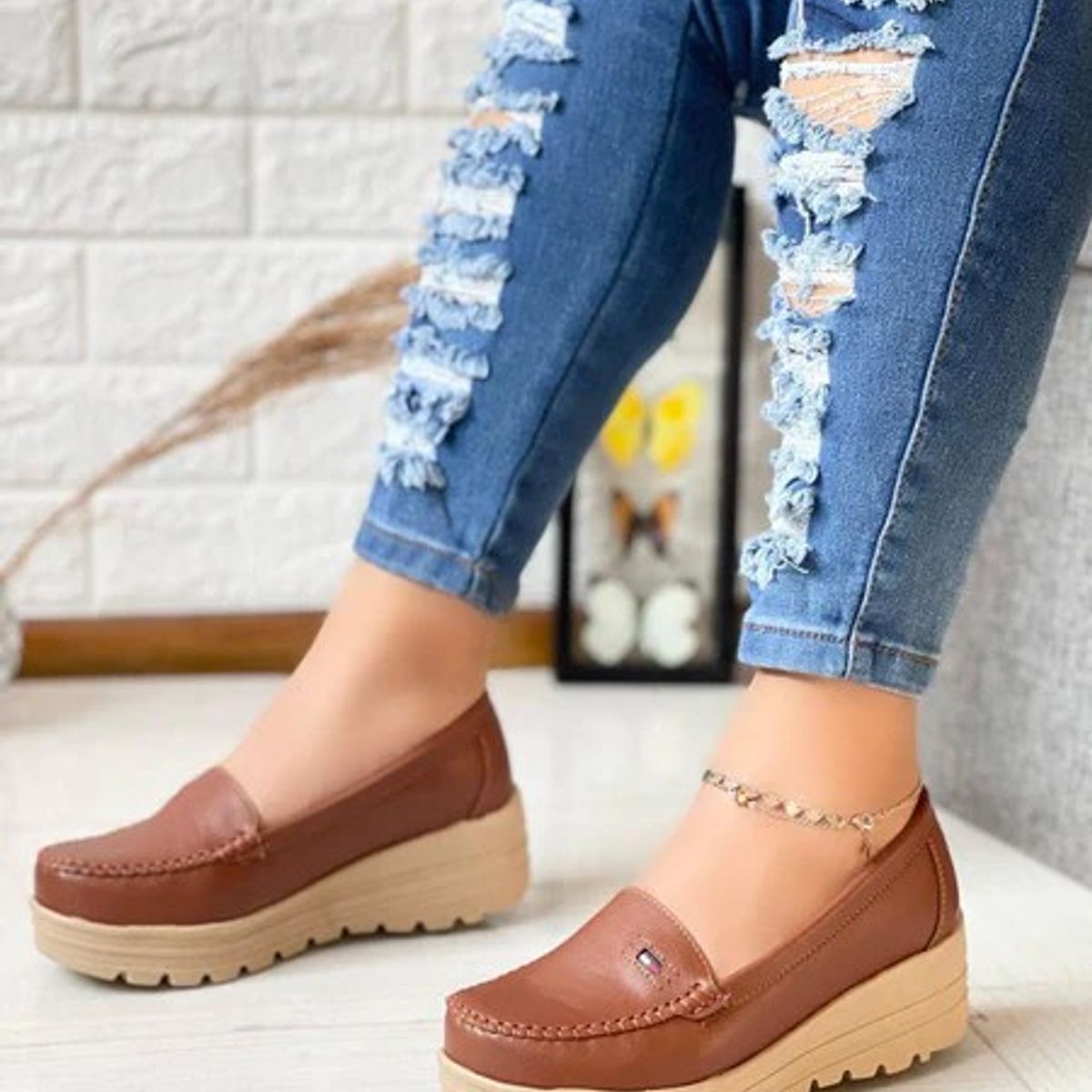 GENERICO - Mocasin mujer casual 2091l-50 plataespansor Camel.-