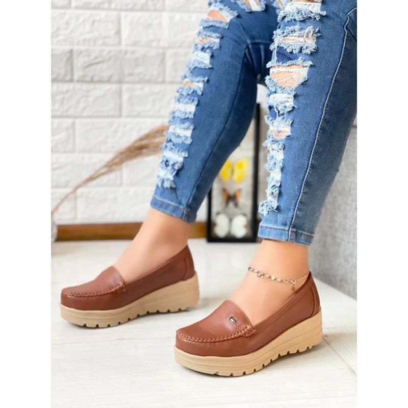 GENERICO - Mocasin mujer casual 2091l-50 plataespansor Camel.-