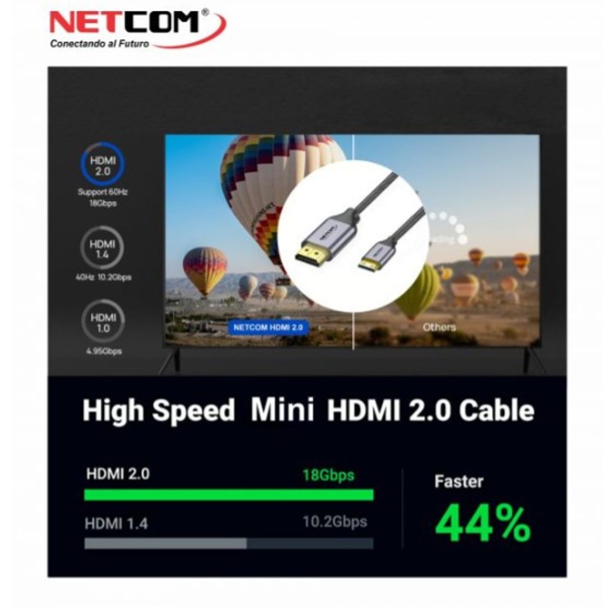 NETCOM - CABLE PREMIUM DE HDMI A MINI HDMI DE 10 METROS UHD 4K 60HZ NETCOM