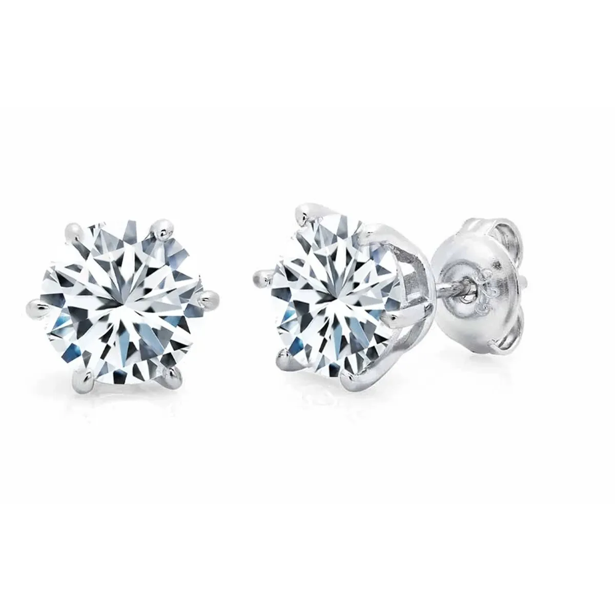 CRISLU - Aretes Solitario Brillante - 6 puntas Acabadas en Platino Puro