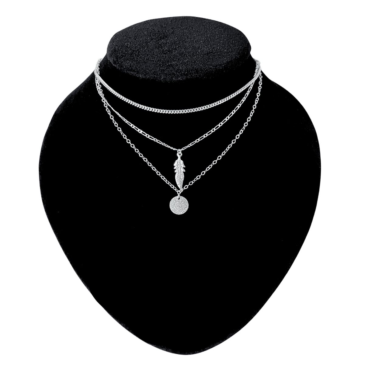 GENERICO - Collar Doble Mujer Pluma Eslabones Joya Regalo Plata 925