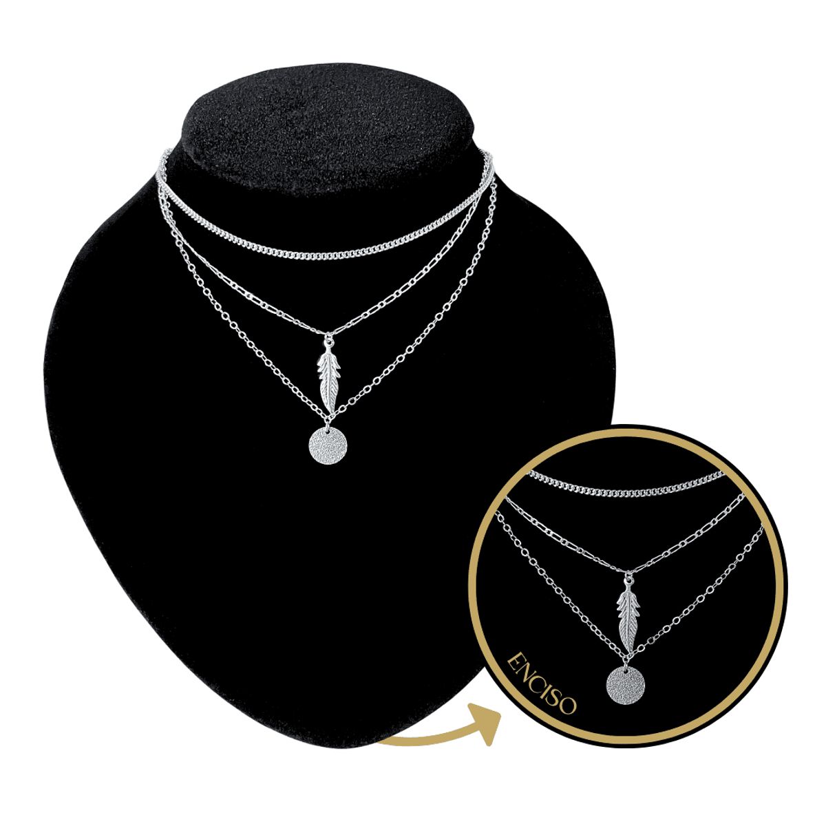 GENERICO - Collar Doble Mujer Pluma Eslabones Joya Regalo Plata 925