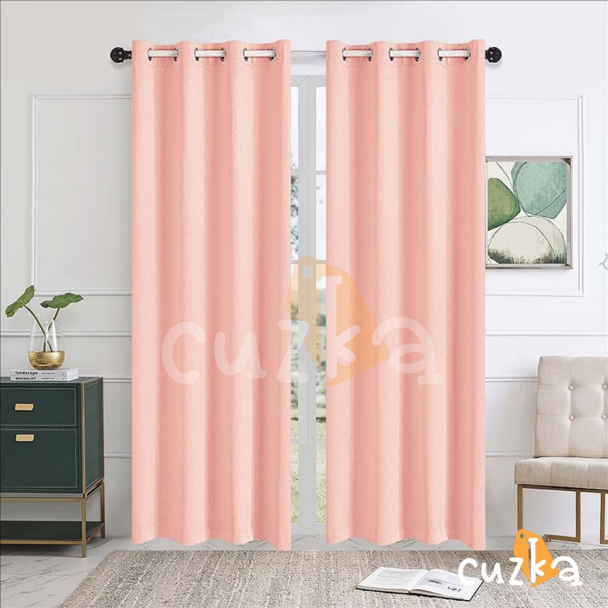 CASATEX - Set de 2 Cortinas de Tela JACQUARD 140x200cm MELON