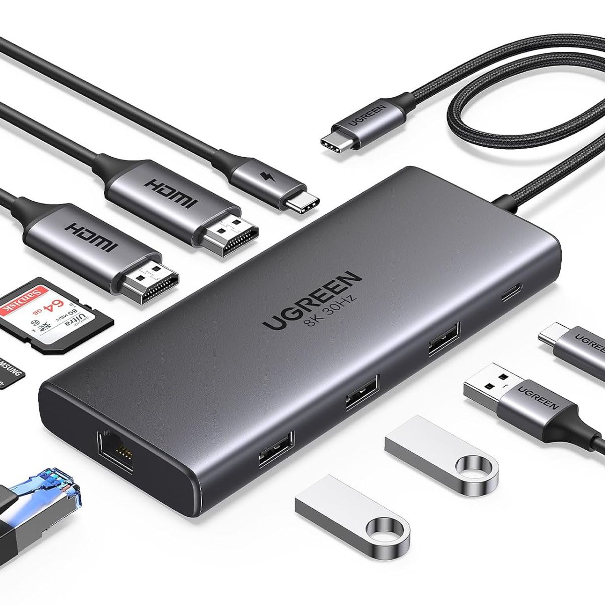 UGREEN - Hub Usb-c 10 En 1/2 Puertos Hdmi 8k,4k @60hz 3 Usb-a UGREEN 15534