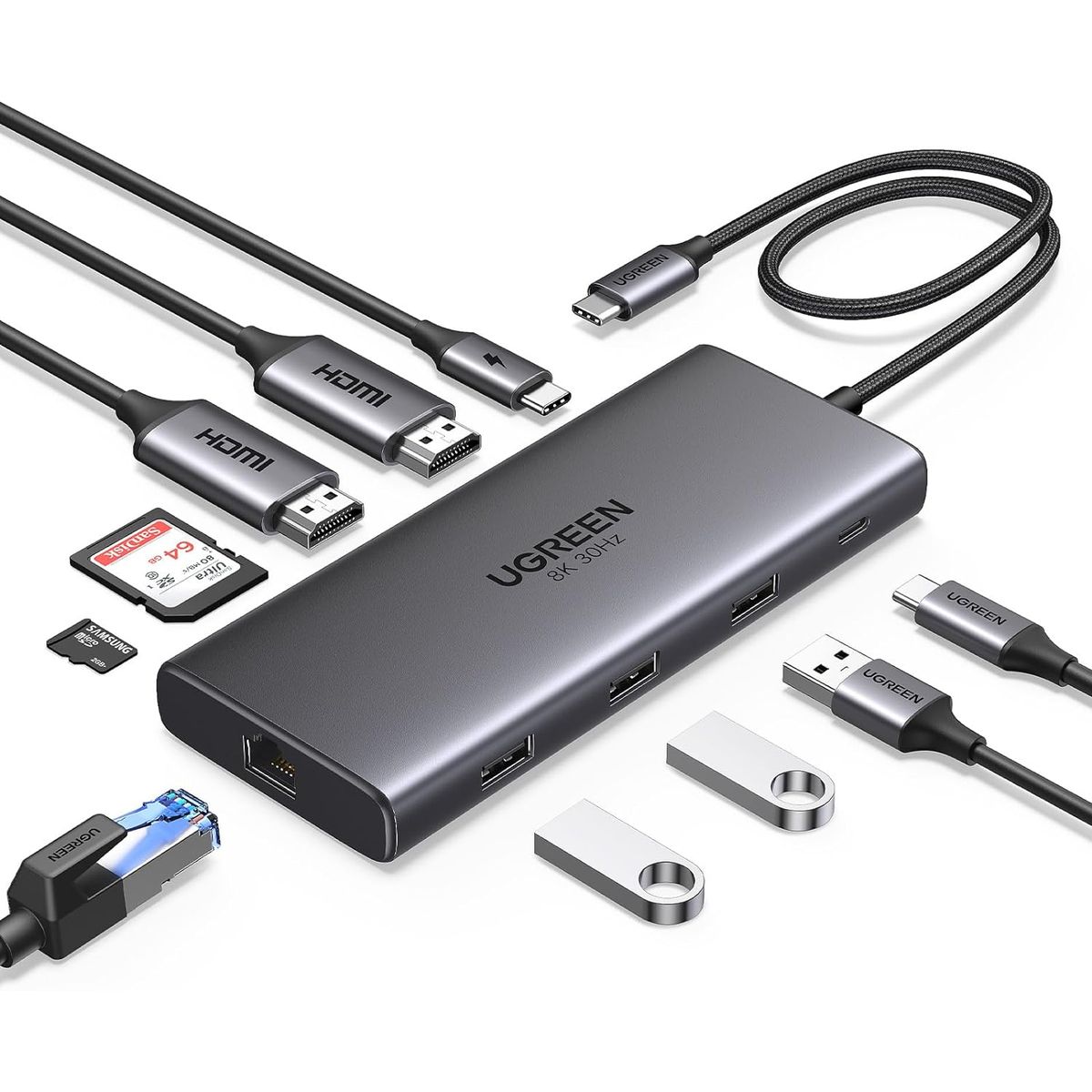 UGREEN - Hub Usb-c 10 En 1/2 Puertos Hdmi 8k,4k @60hz 3 Usb-a UGREEN 15534