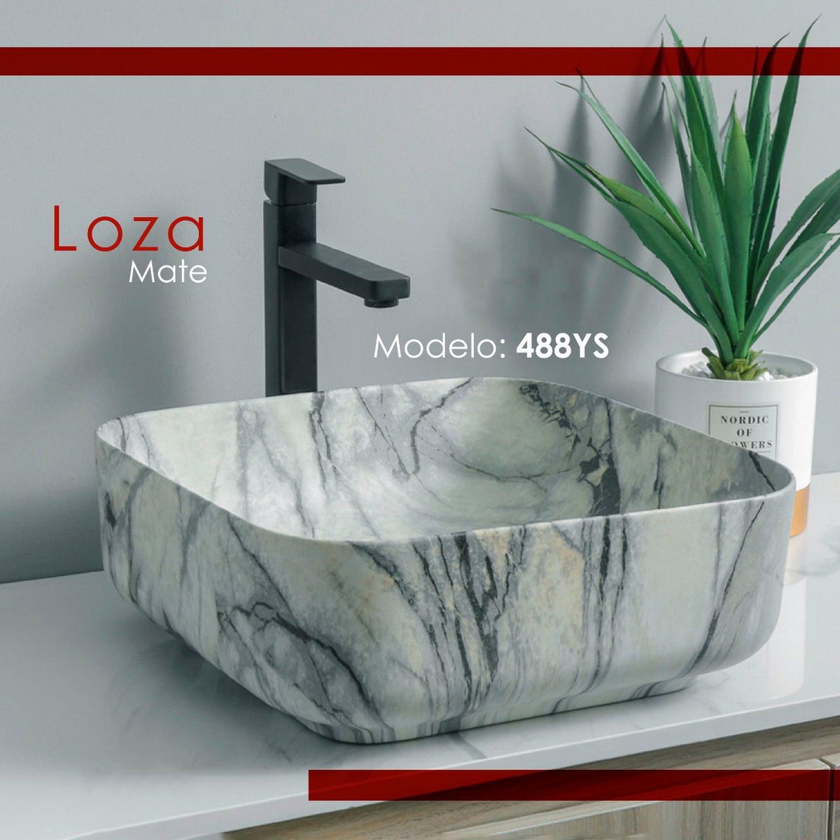 XM - OVALIN DE LOZA CUADRADO BRANCO CON GRIS 488YS