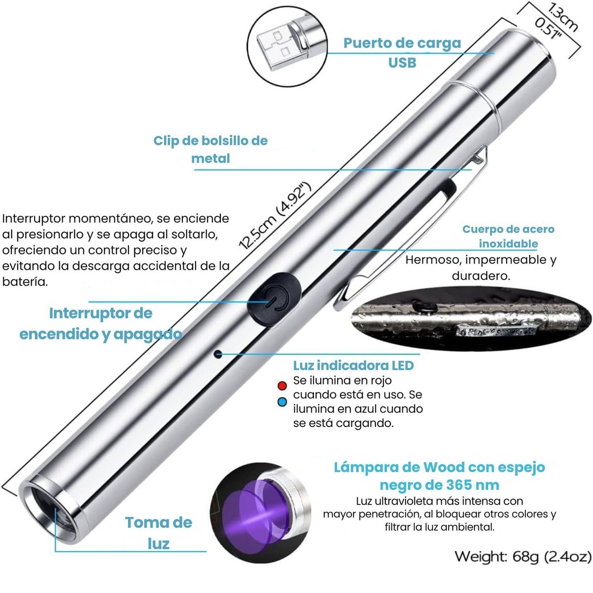 GENERICO - Linterna De Luz Led Ultravioleta Detector De Billetes Falsos 365 nm