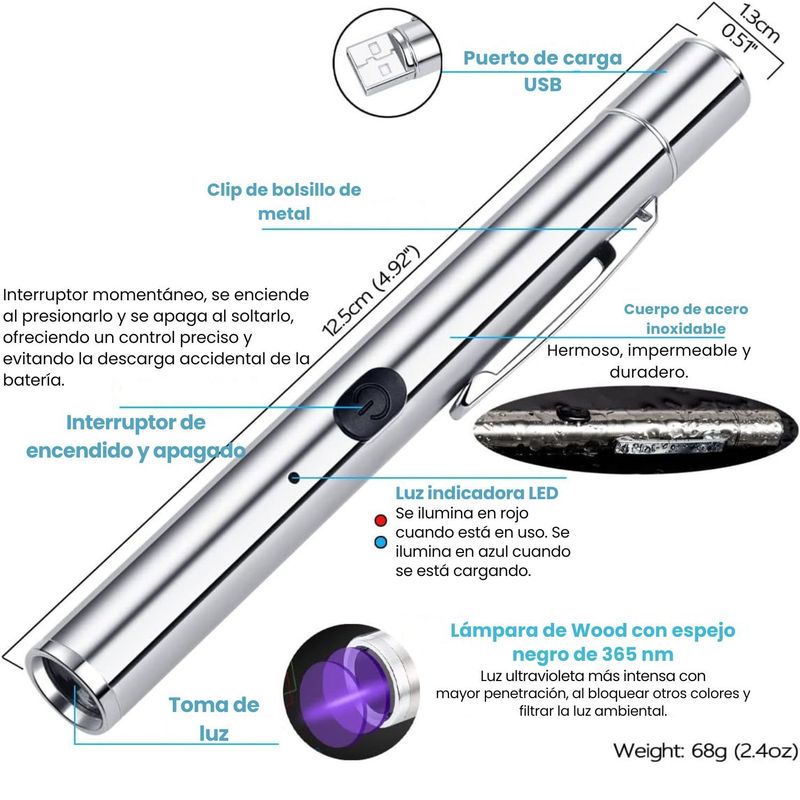 GENERICO - Linterna De Luz Led Ultravioleta Detector De Billetes Falsos 365 nm