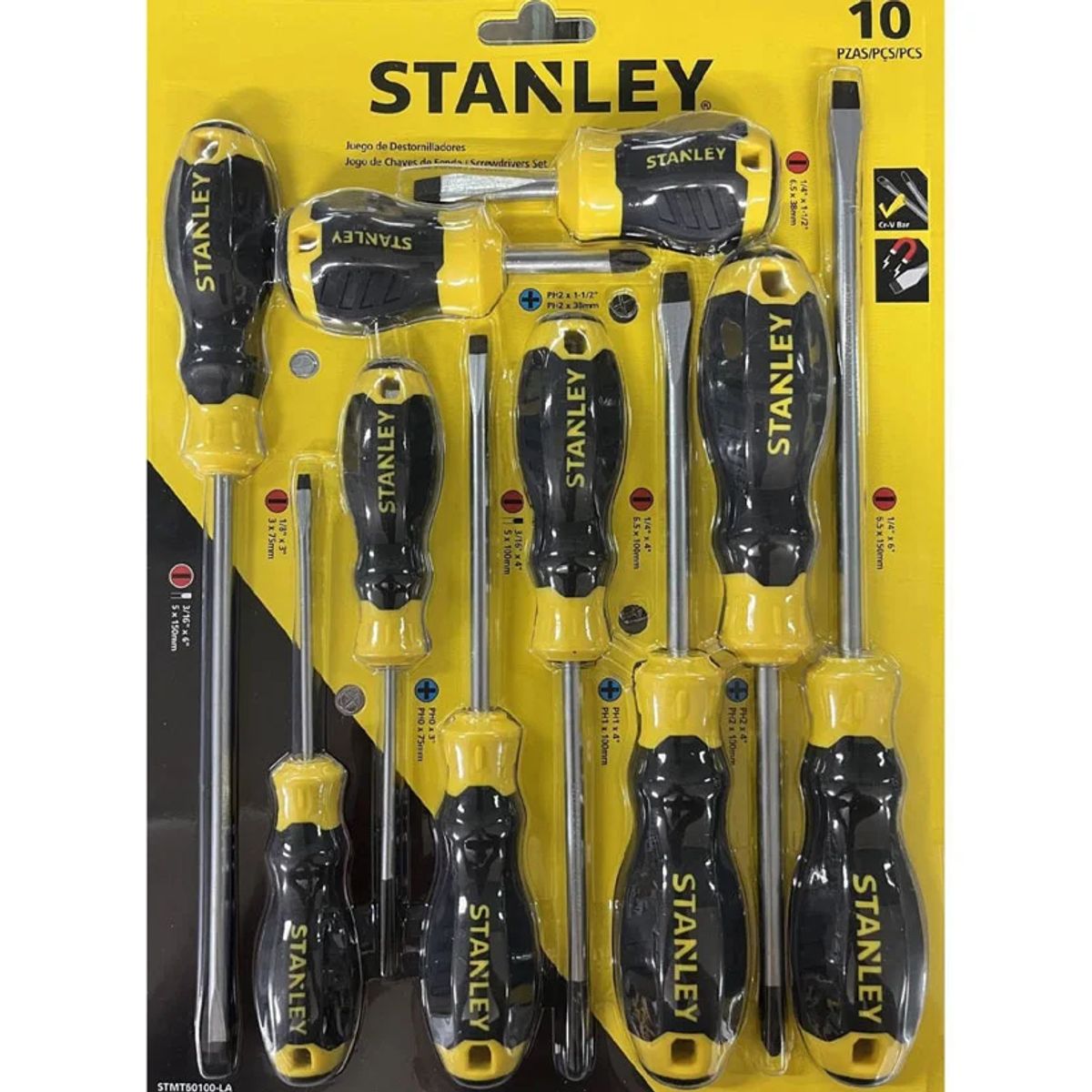 STANLEY - Juego de 10 Destornilladores CushionGrip Stanley