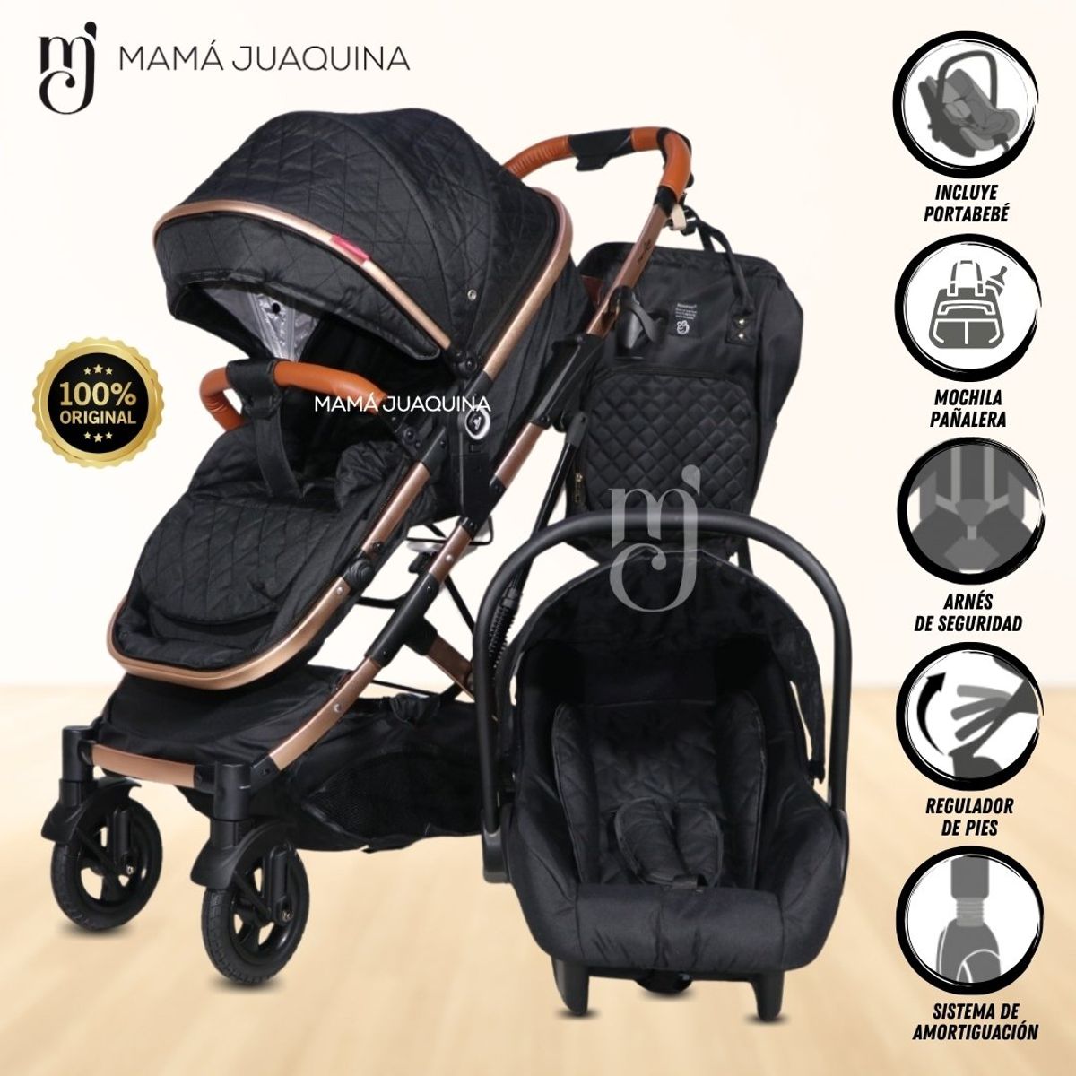 BABY - Coche Moisés Mini 4 en 1 «LIETTI» con Portabebé Black