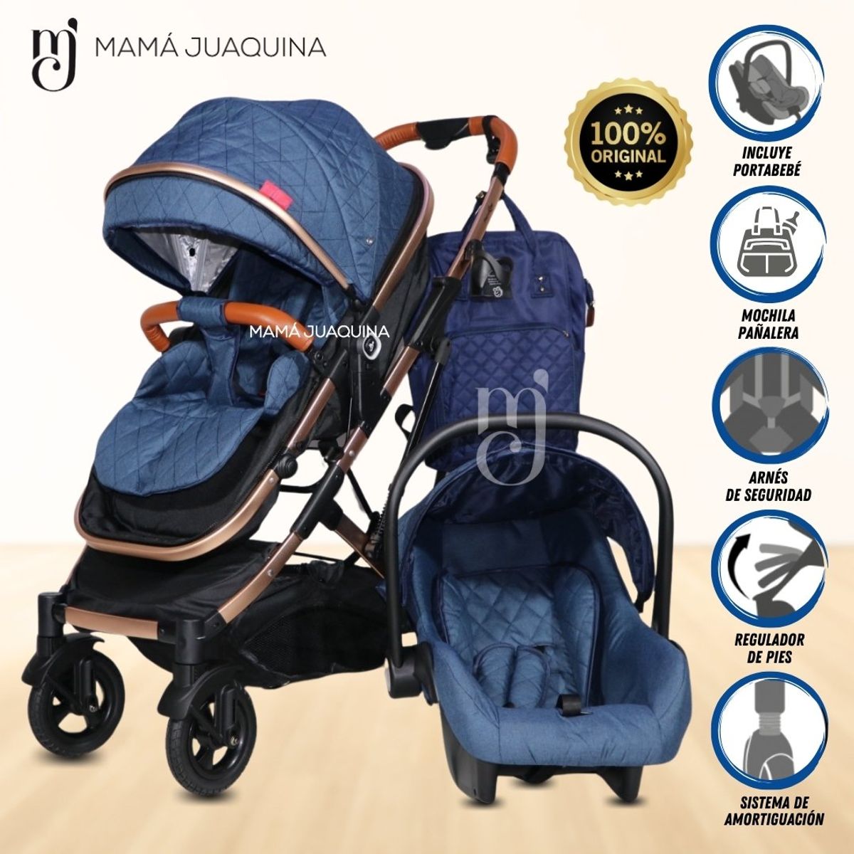 Baby - Coche Moisés Travel System «LIETTI» Porta Bebé Blue
