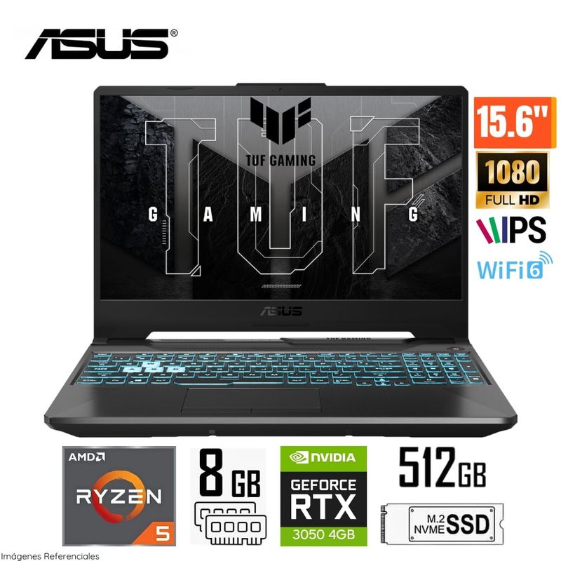 ASUS - Laptop Asus TUF GAMING AMD Ryzen 5 7535H 8GB DDR5 RAM 512GB SSD RTX 3050 4GB 15.6" FHD FA506NC-HN006