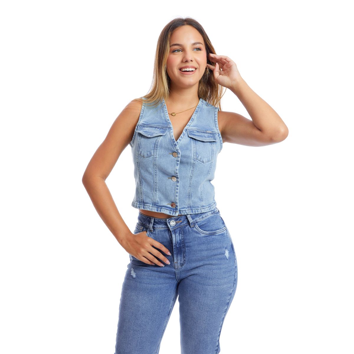 METAL JEANS - CHALECO DENIM MUJER ALMENDRA_.
