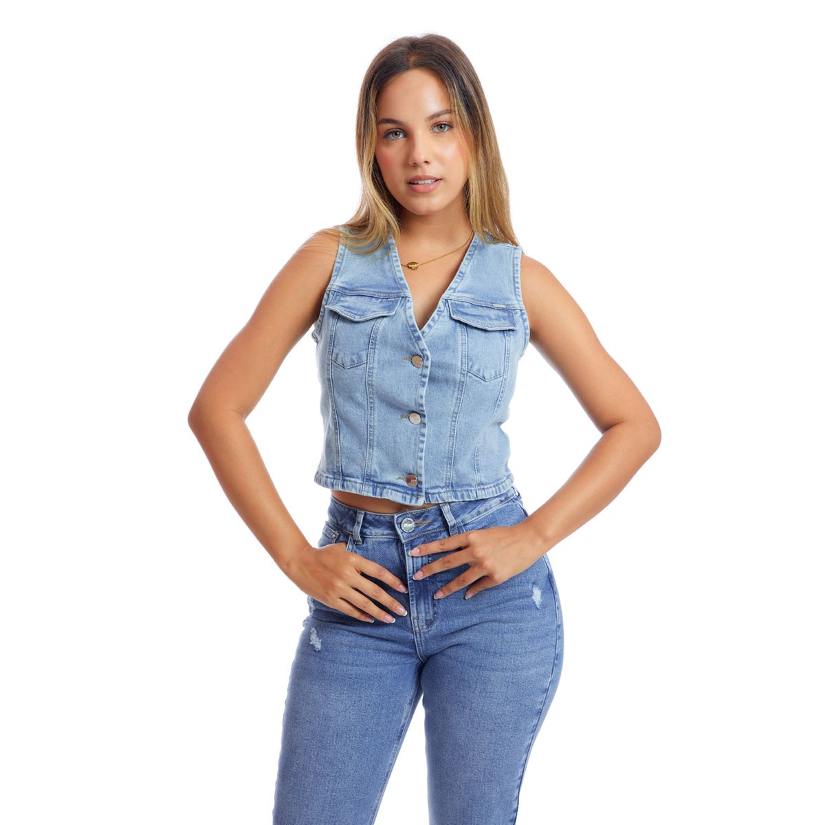 METAL JEANS - CHALECO DENIM MUJER ALMENDRA_.
