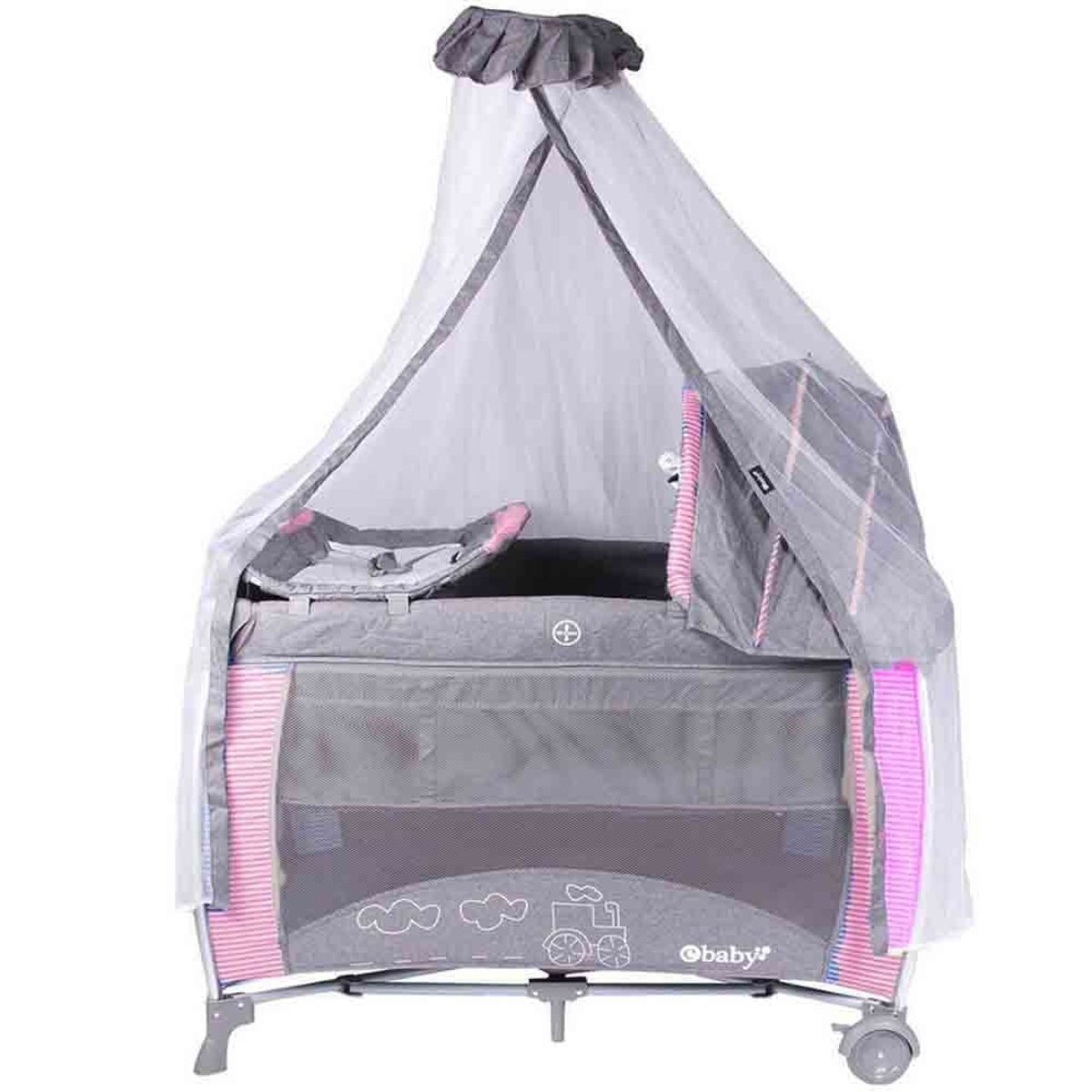 EBABY - Cuna Corral Noa Aluminio  Tina Bañera Plegable Rosado