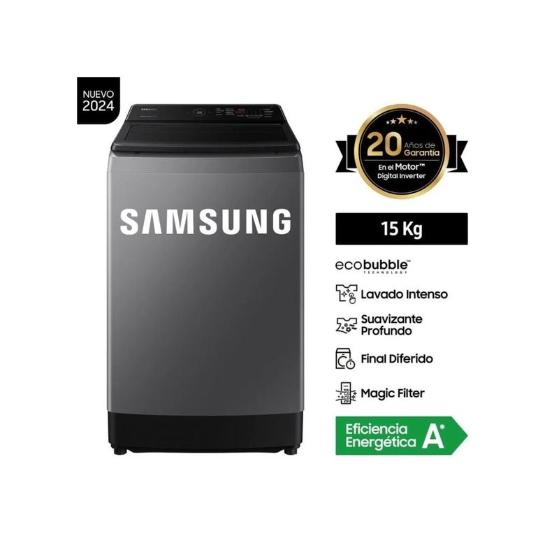 SAMSUNG - Lavadora Samsung 15 Kg Eco Bubble WA15CG5441BDPE Gris
