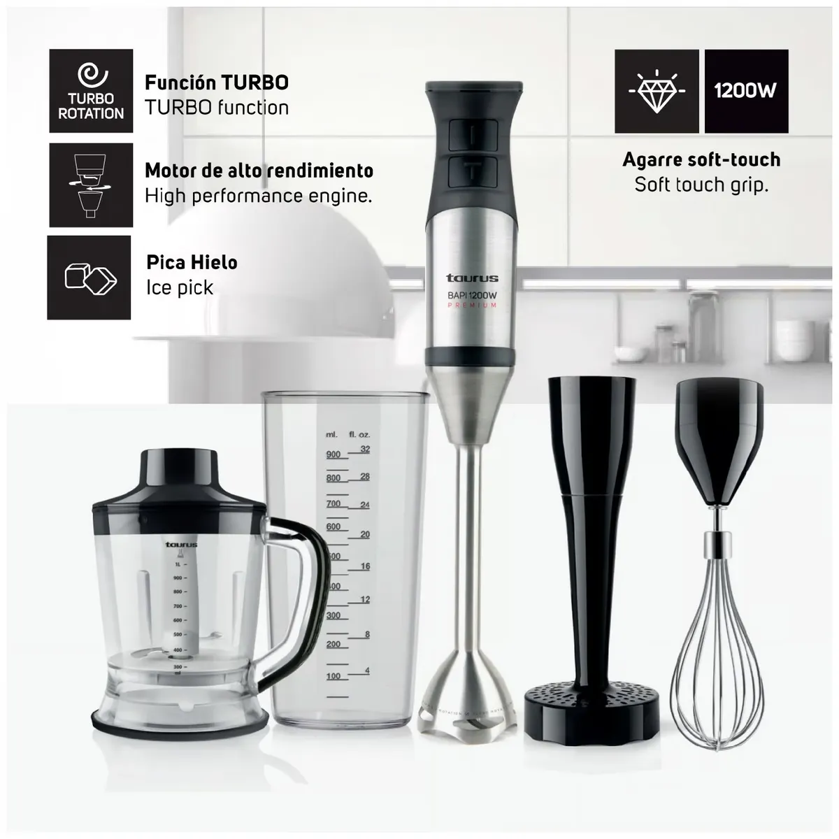 TAURUS - Batidora de Inmersión Mod. Bapi 1200 Premium Complete 20 Velocidades