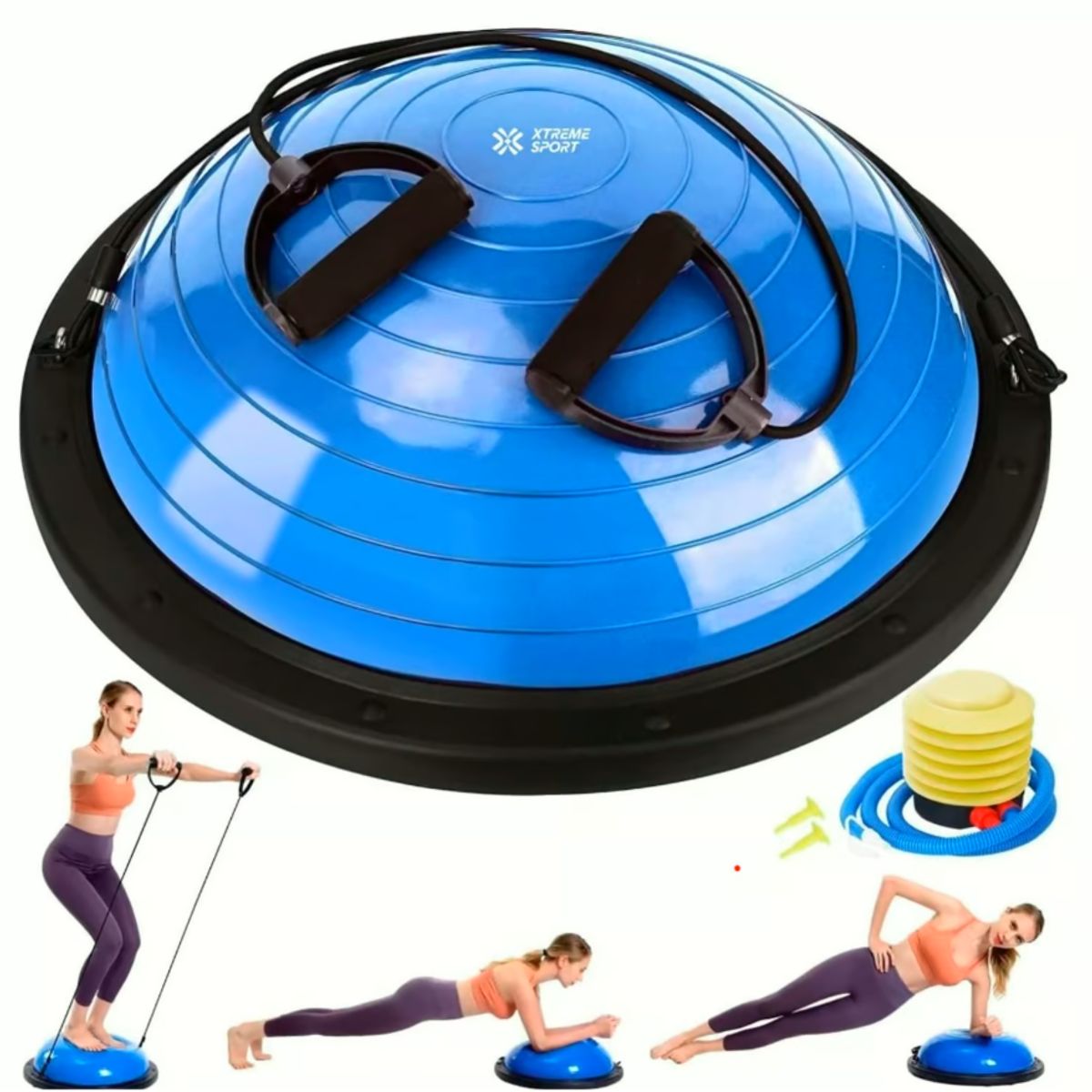 XTREME SPORT - Balon Bosu + Ligas soporte 150kg Pelota de Equilibrio