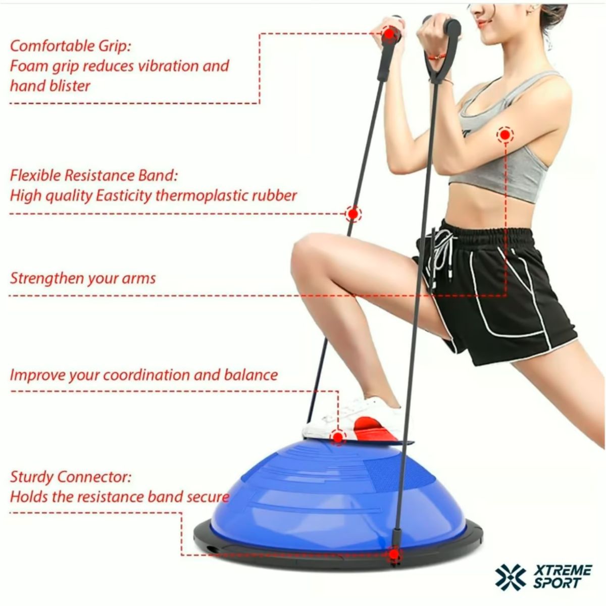 XTREME SPORT - Balon Bosu + Ligas soporte 150kg Pelota de Equilibrio