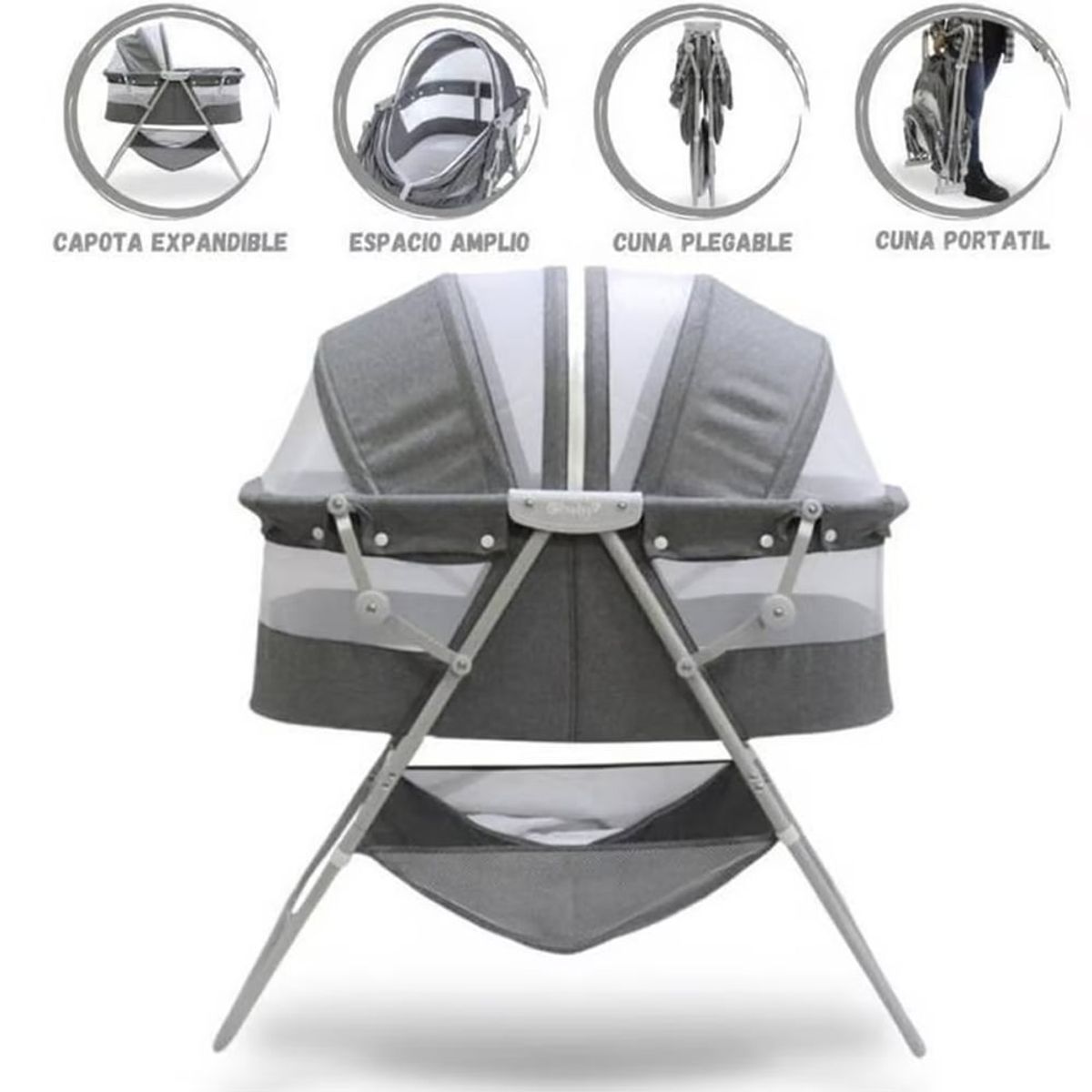 EBABY - Cuna Portátil Plegable Para Bebé »DOLLY» GREY