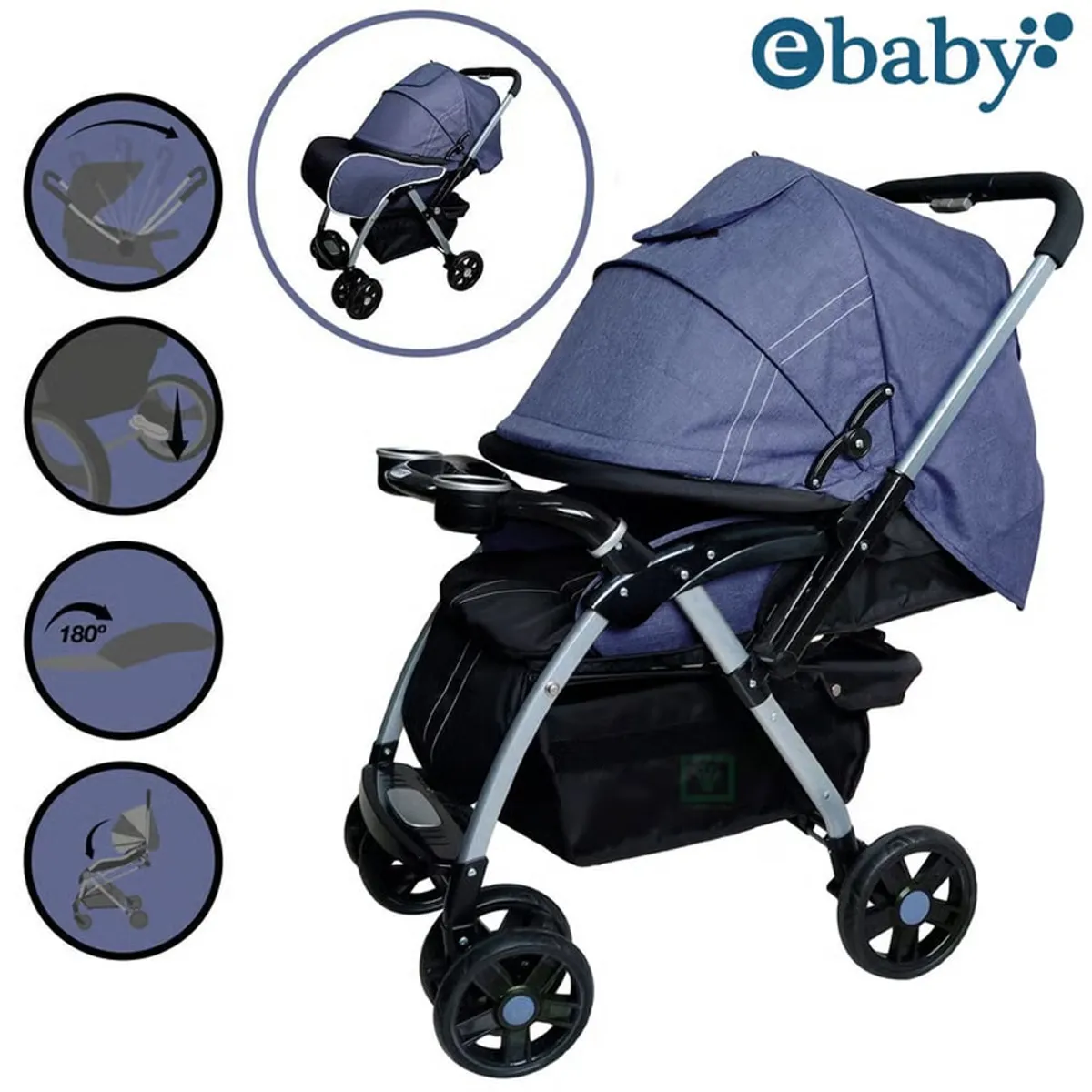 EBABY - Coche Cuna Ebaby «ROSSI» Azul