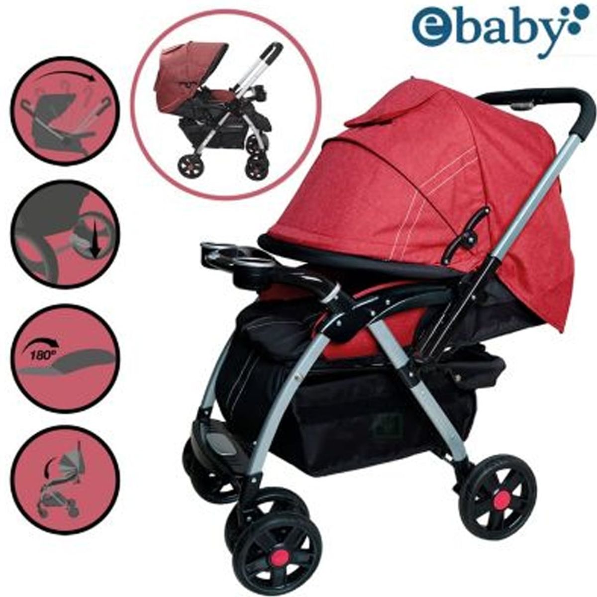 EBABY - Coche Cuna Ebaby «ROSSI» Rojo