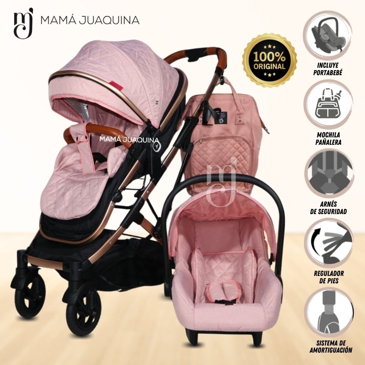 BABY - Coche Moisés Travel System «LIETTI» Porta Bebé Pink