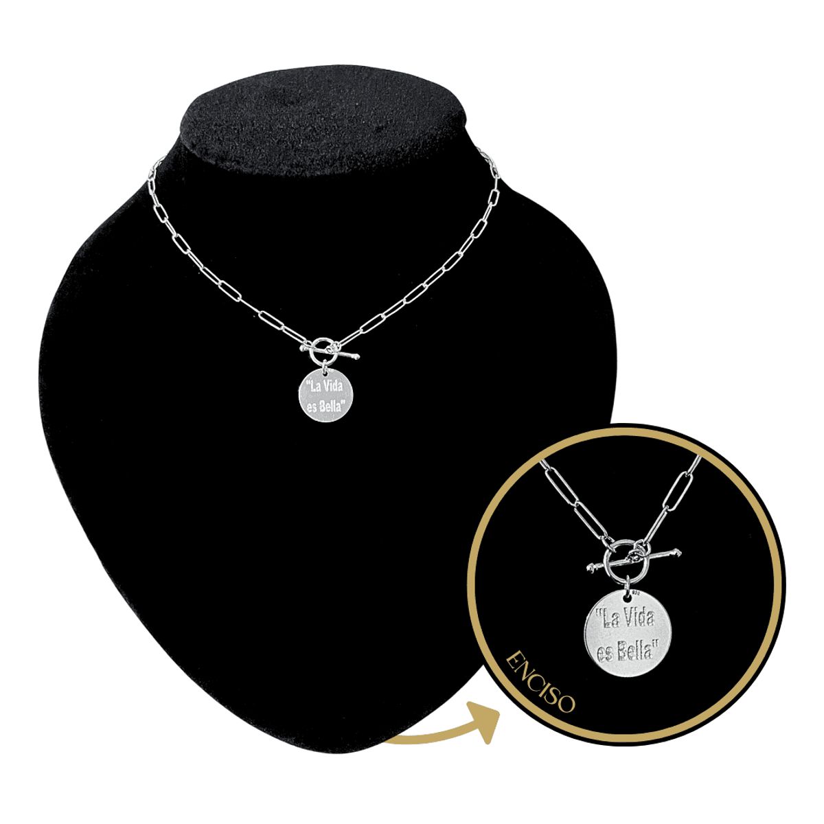 GENERICO - Collar Mujer Eslabones La Vida Es Bella Joya Regalo Plata