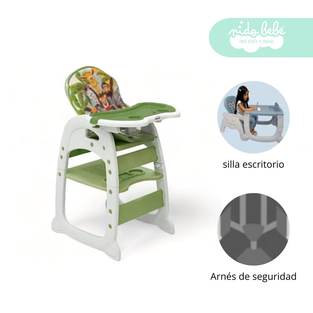 GENERICO - Silla De Comer convertible en Carpeta Safary Green