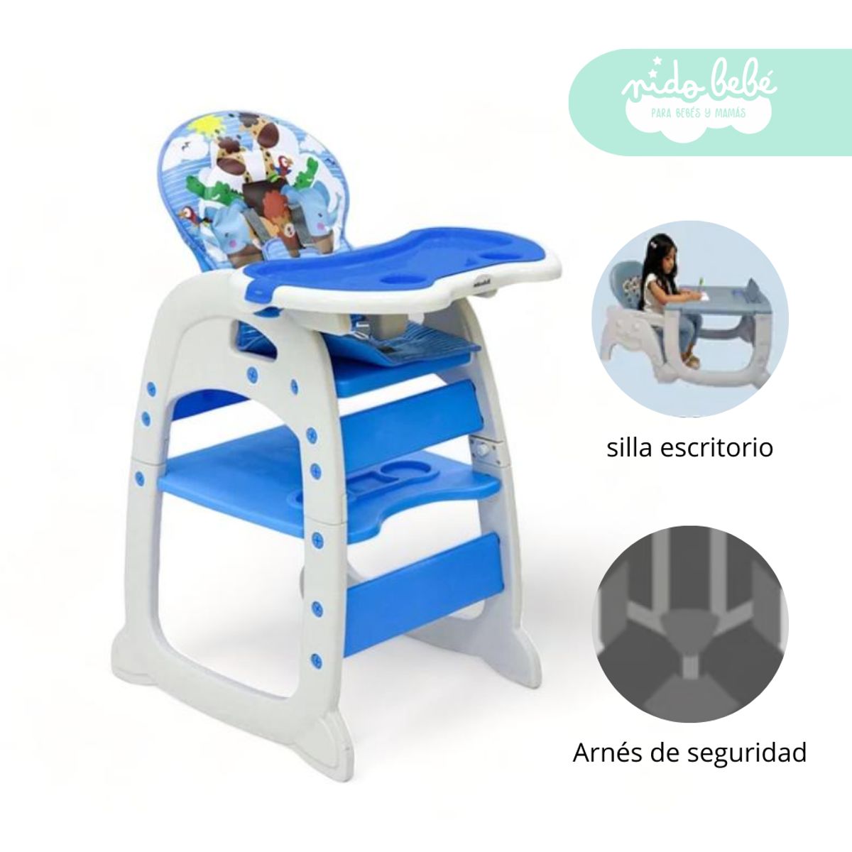 GENERICO - Silla De Comer convertible en Carpeta Safary  Blue