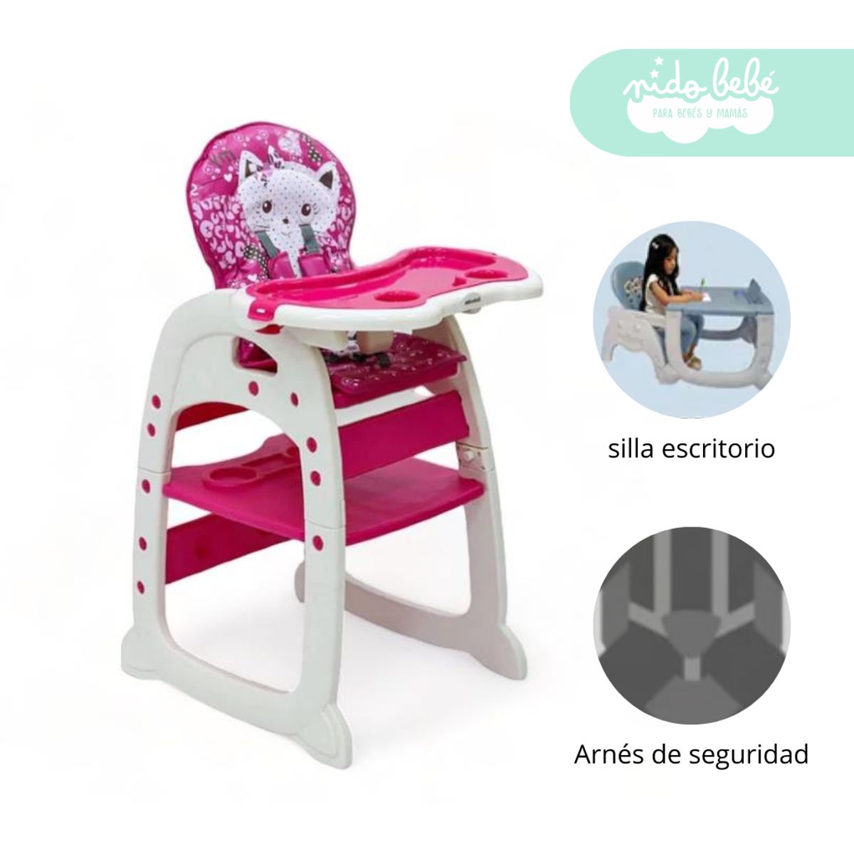 GENERICO - Silla De Comer convertible en Carpeta Safary  Pink