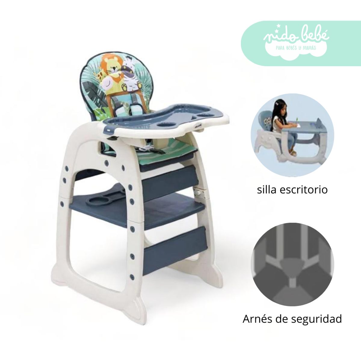 GENERICO - Silla De Comer convertible en Carpeta Safary  Plomo