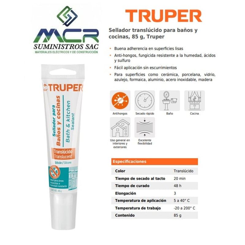 TRUPER - Sellador translúcido para baños y cocinas, 85 g, Truper x 2 und