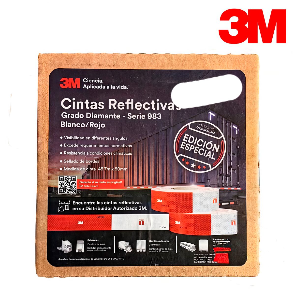 3M - Cinta Reflectiva 3M 2″ x 457 m Rojo/Blanco Rollo