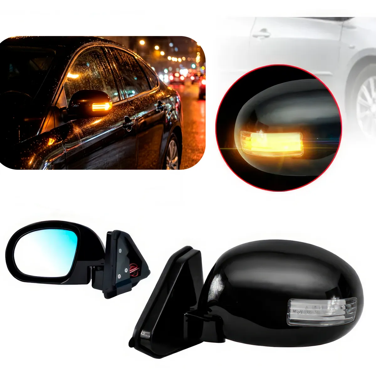 GENERICO - Espejo Deportivo con Luz Direccional Retractil Universal Negro 1 Par