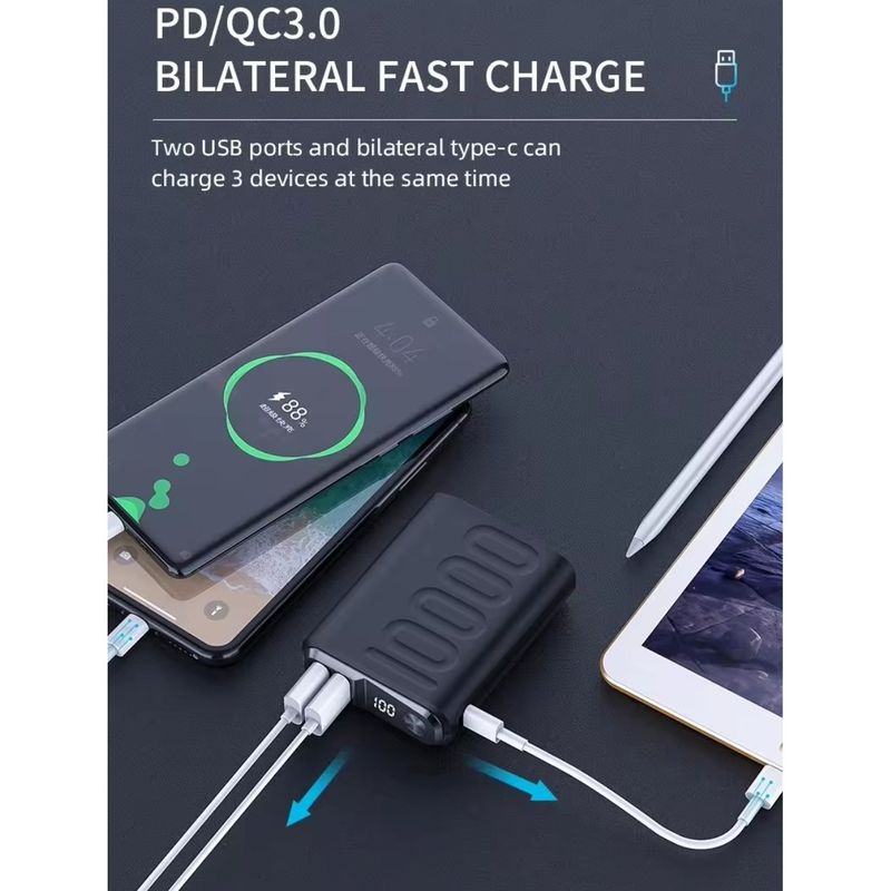 GENERICO - PowerBank Carga rápida QC30+PD 10000mAh LED 225W Negro VQ-P129