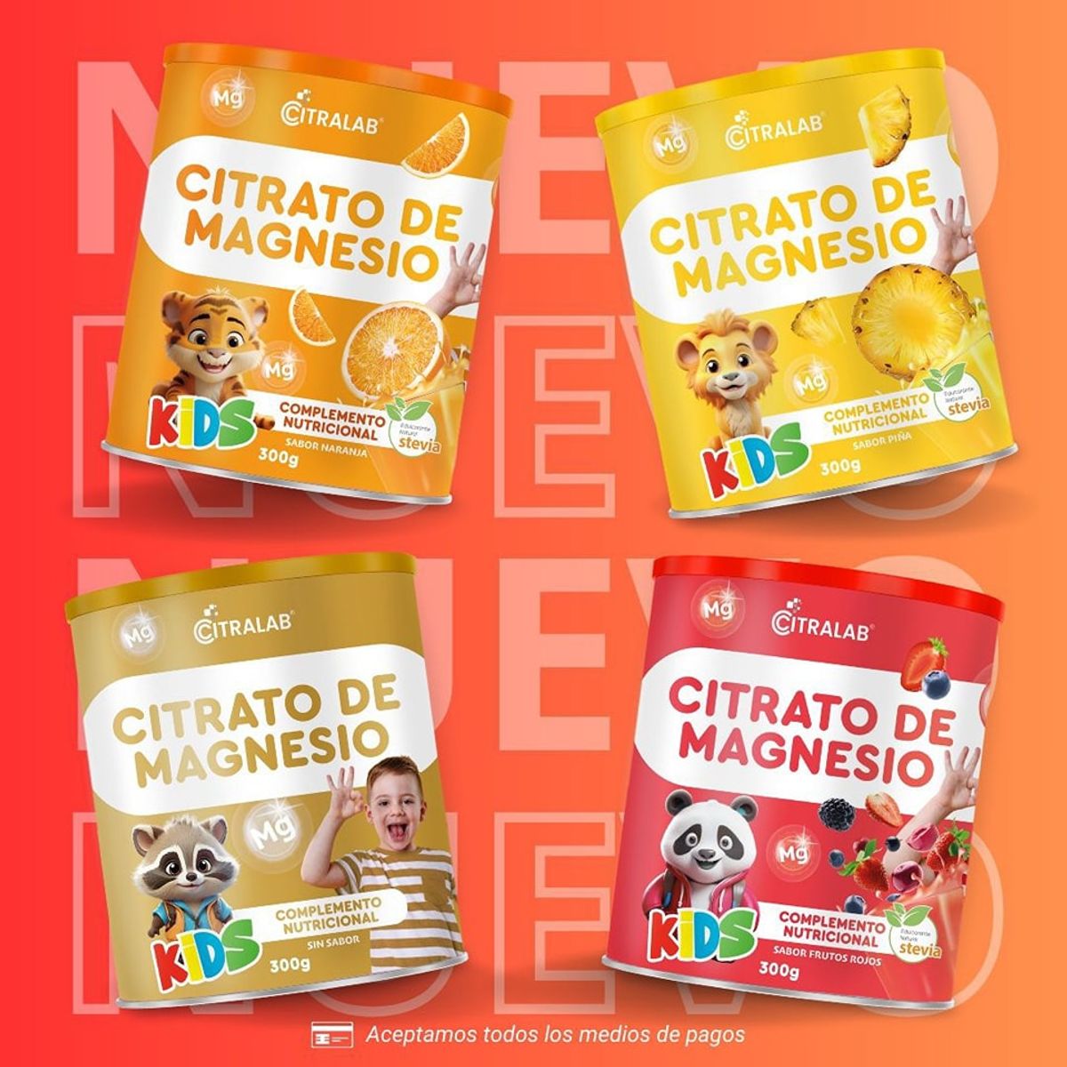 GENERICO - Citrato de  Magnesio Kids Sabor Frutos Rojos - 300 gramos