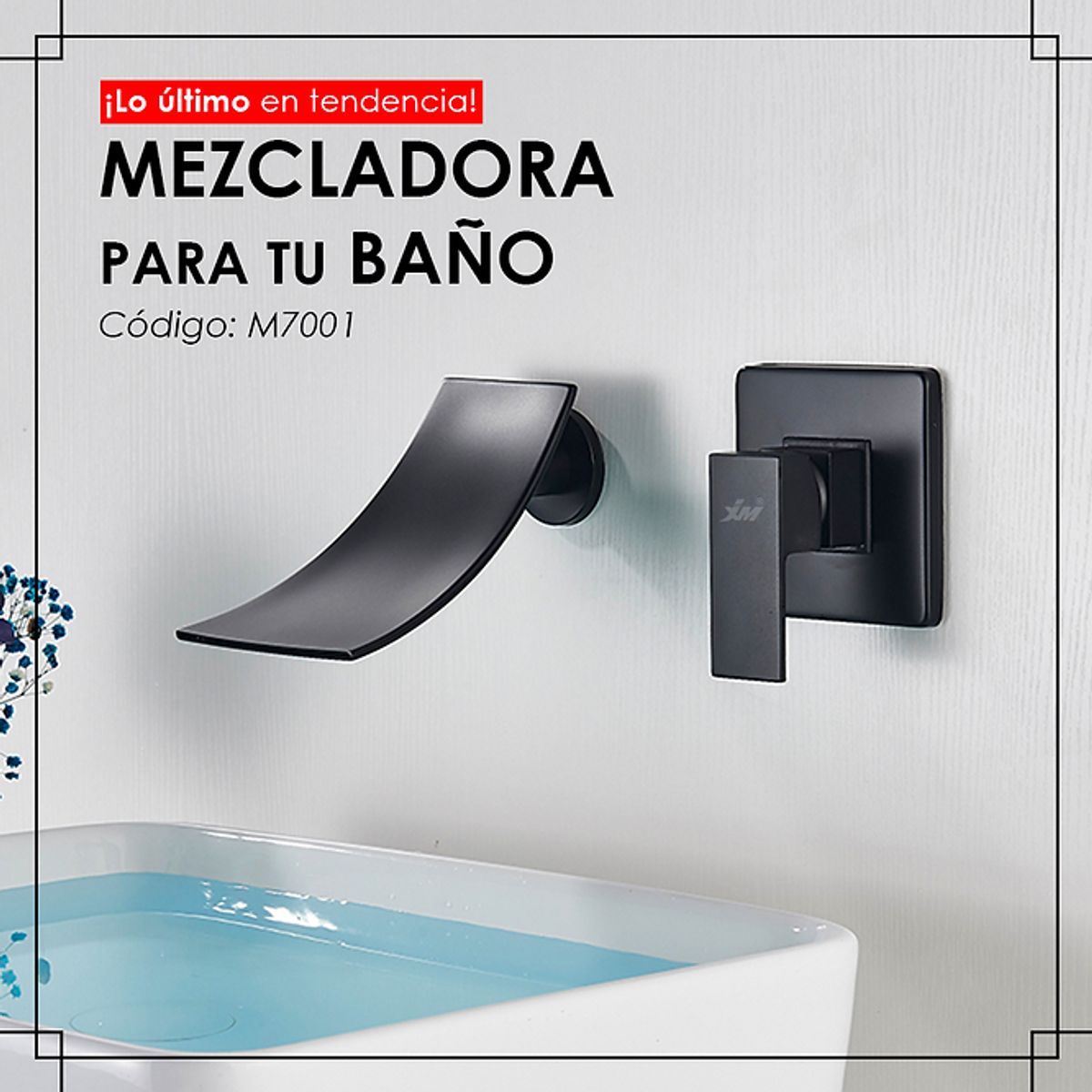 XM - MEZCLADORA DE LAVATORIO PARED CASCADA NEGRO M7001